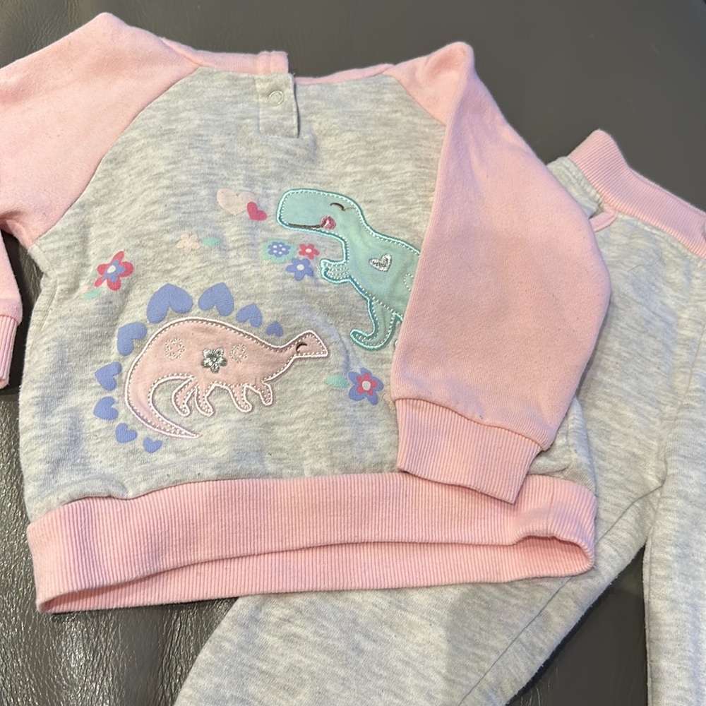 Pink dinosaur sweatsuit set, hoodie and joggers